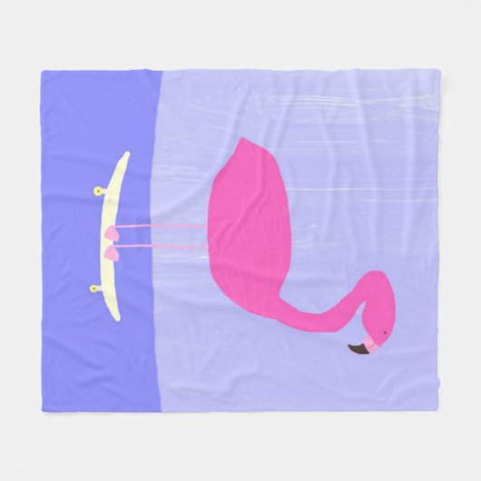 スケートボード絵を描アートのフラミンゴ フリースブランケット (正面(横))