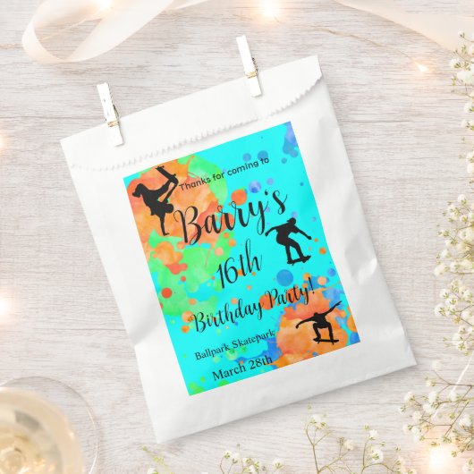 スケートボード誕生日パーティーありがとう フェイバーバッグ (クリップ留めされた状態)