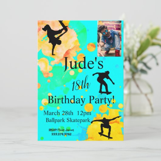スケートボード誕生日フォト招待状任意の年齢 招待状 (スタンド正面)