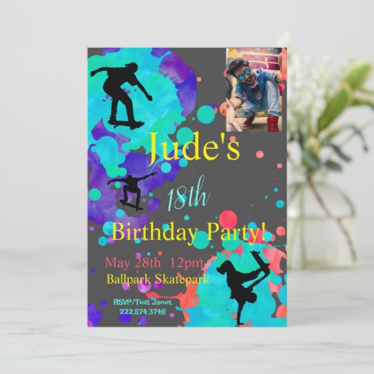 スケートボード誕生日フォト招待状任意の年齢 招待状 (スタンド正面)