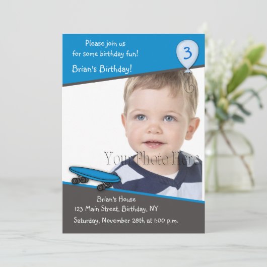 スケートボード誕生日フォト招待状 招待状 (スタンド正面)