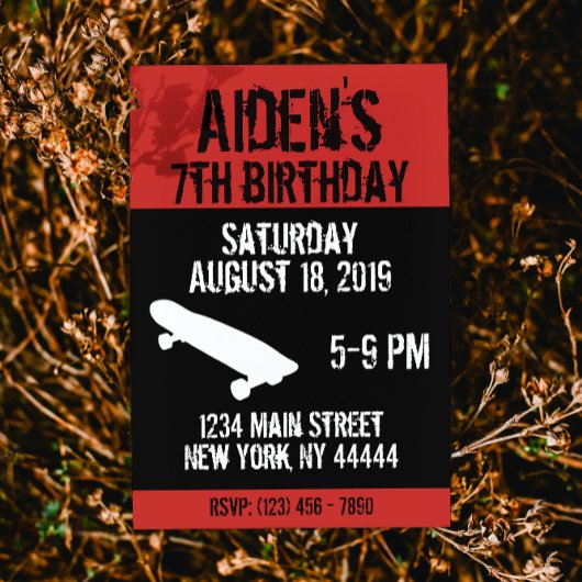 スケートボード誕生日招待状、スケートボード10代の、 招待状