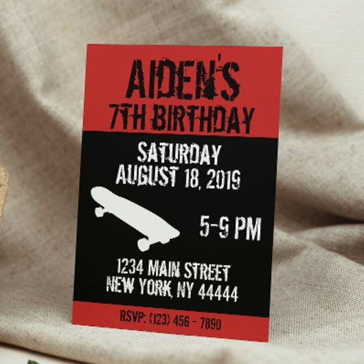 スケートボード誕生日招待状、スケートボード10代の、 招待状