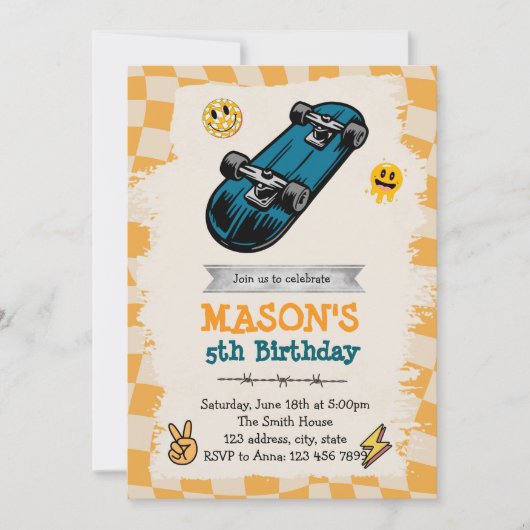 スケートボード誕生日招待状 招待状 (正面)