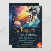 スケートボード誕生日、宇宙飛行士誕生日、宇宙 招待状 (正面/裏面)