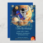 スケートボード誕生日、宇宙飛行士誕生日、宇宙 招待状 (正面/裏面)