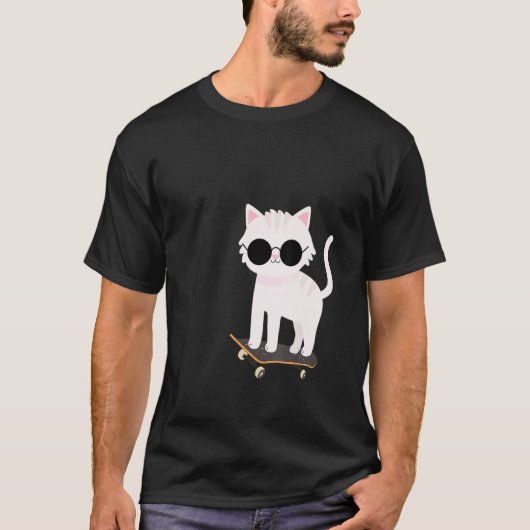 スケートボード かわいい 猫 筋肉猫 Tシャツ (正面)