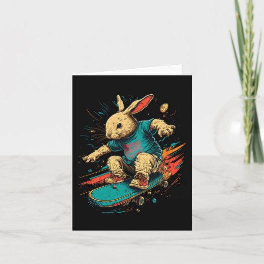 スケートボード スケーター ジュニア男子 女子 ウサギ イースター カード (正面)
