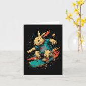 スケートボード スケーター ジュニア男子 女子 ウサギ イースター カード (黄色い花)