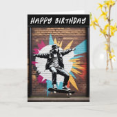 スケートボード スケーター 壁 グランジ ストリートアート 誕生日 カード (黄色い花)