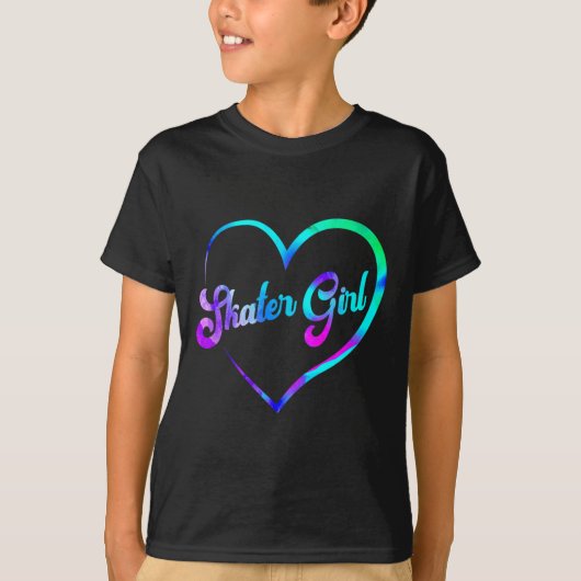 スケートボード スケーター 女子 ハート  Tシャツ (正面)