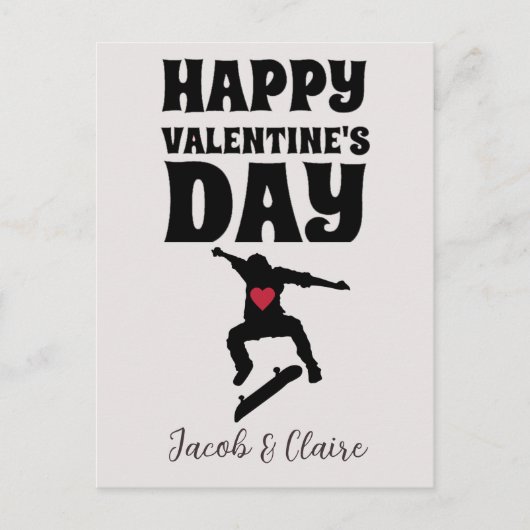 スケートボード、ハッピーバレンタインデーのパーソナライズ名 シーズンポストカード (正面)
