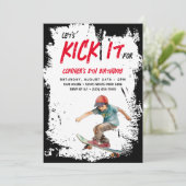 スケートボード フォト グランジ スケート少年 誕生日パーティー 招待状 (スタンド正面)