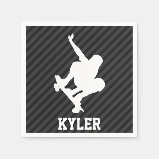 スケートボード;ブラック&ダークグレーストライプ スタンダードカクテルナプキン (正面)