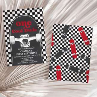 スケートボード ワンクールデュード 1歳の誕生日パーティー招待状 招待状