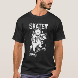 スケートボード+猫+スケートボーディング+スケートボーダー+スケーター C Tシャツ
