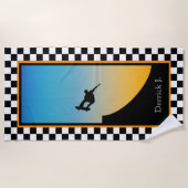 スケートボー市松模様にル ビーチタオル (正面)