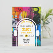 スケートボー来ド、それを蹴るグラフィティ誕生日パーティー 招待状 (スタンド正面)