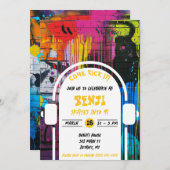 スケートボー来ド、それを蹴るグラフィティ誕生日パーティー 招待状 (正面/裏面)