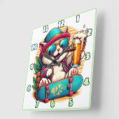 スケートボー祝ドにサングラスをつけた猫 スクエア壁時計 (傾斜)