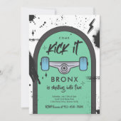 スケートボ来ードキックイットアーバンスポーツ誕生日パーティー 招待状 (正面)