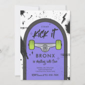 スケートボ来ードキックイットアーバンスポーツ誕生日パーティー 招待状 (正面)