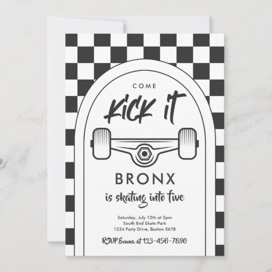 スケートボ来ードキックイットアーバンスポーツ誕生日パーティー 招待状 (正面)