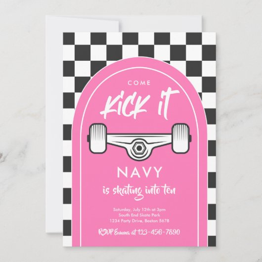 スケートボ来ードキックイットアーバンスポーツ誕生日パーティー 招待状 (正面)