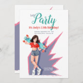 スケートボ10代のード付きの少女 招待状 (正面/裏面)