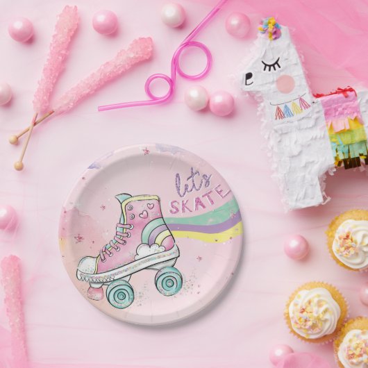 スケートレインボーレトログルーヴィー誕生日 ペーパープレート (パーティー)