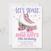 スケートローラースケートで滑る誕生日 招待状 (正面)