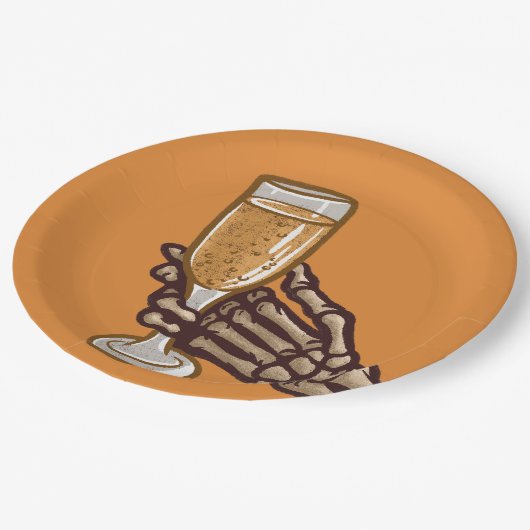 スケートンユニークハンド&ドリンクアダルトハローウィンパーティ ペーパープレート (アングル)