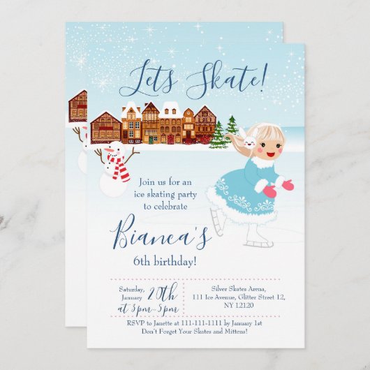 スケート誕生日の招待状 招待状 (正面/裏面)