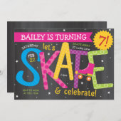 スケート誕生日ガールスケートで滑るパーティーチャルクボード 招待状 (正面/裏面)