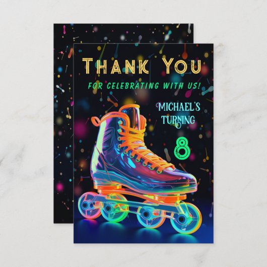 スケート誕生日パーティーの招待 サンキューカード (正面/裏面)