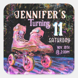 スケート誕生日パーティーの招待 スクエアシール