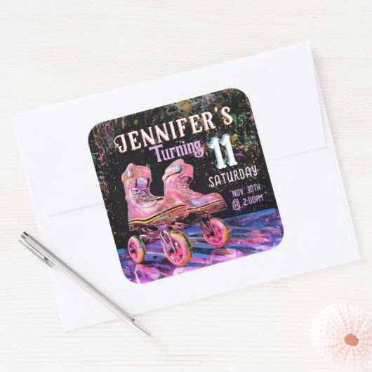 スケート誕生日パーティーの招待 スクエアシール (封筒)