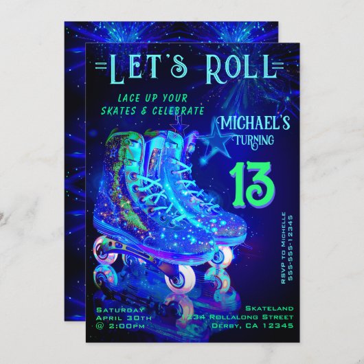 スケート誕生日パーティーの招待 招待状 (正面/裏面)