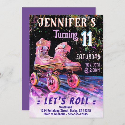 スケート誕生日パーティーの招待 招待状 (正面/裏面)