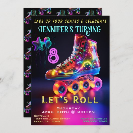 スケート誕生日パーティーの招待 招待状 (正面/裏面)