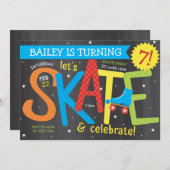 スケート誕生日パーティー-チャルクボードのタイツ 招待状 (正面/裏面)
