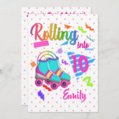 スケート誕生日転がズインマッチング誕生日ガール 招待状 (正面/裏面)