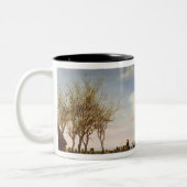 スケート選手とのオランダの景色 ツートーンマグカップ (左)