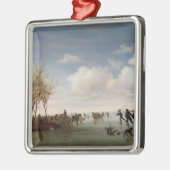 スケート選手とのオランダの景色 メタルオーナメント (左)