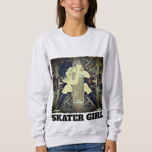 スケート選手の女の子のスケートボードをするTシャツ スウェットシャツ