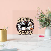 スケート&スケース – かわいい黒猫ローラースケートで滑る アクリルサイン (ウェディング)