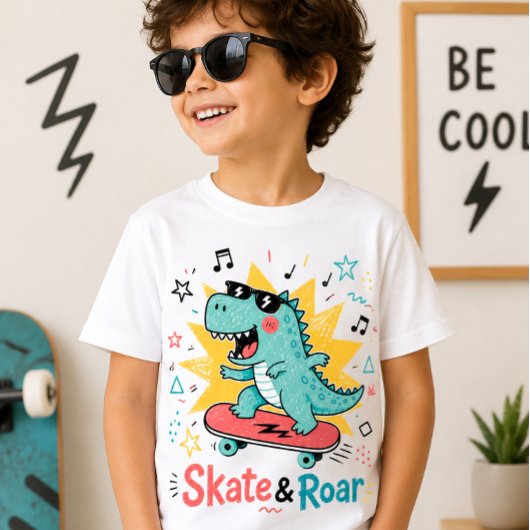 スケート&ロア恐竜キッズクールスケートボードダイノ Tシャツ