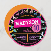 スケート ローラー スケート リンク ピンク 誕生日パーティー 招待状 (正面/裏面)