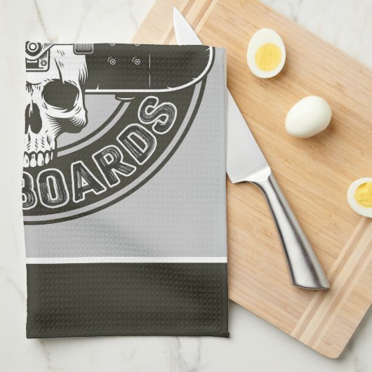 スケーパーソナライズされたター名スカルスケートボードスケート キッチンタオル (四つ折り)