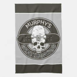 スケーパーソナライズされたター名スカルスケートボードスケート キッチンタオル